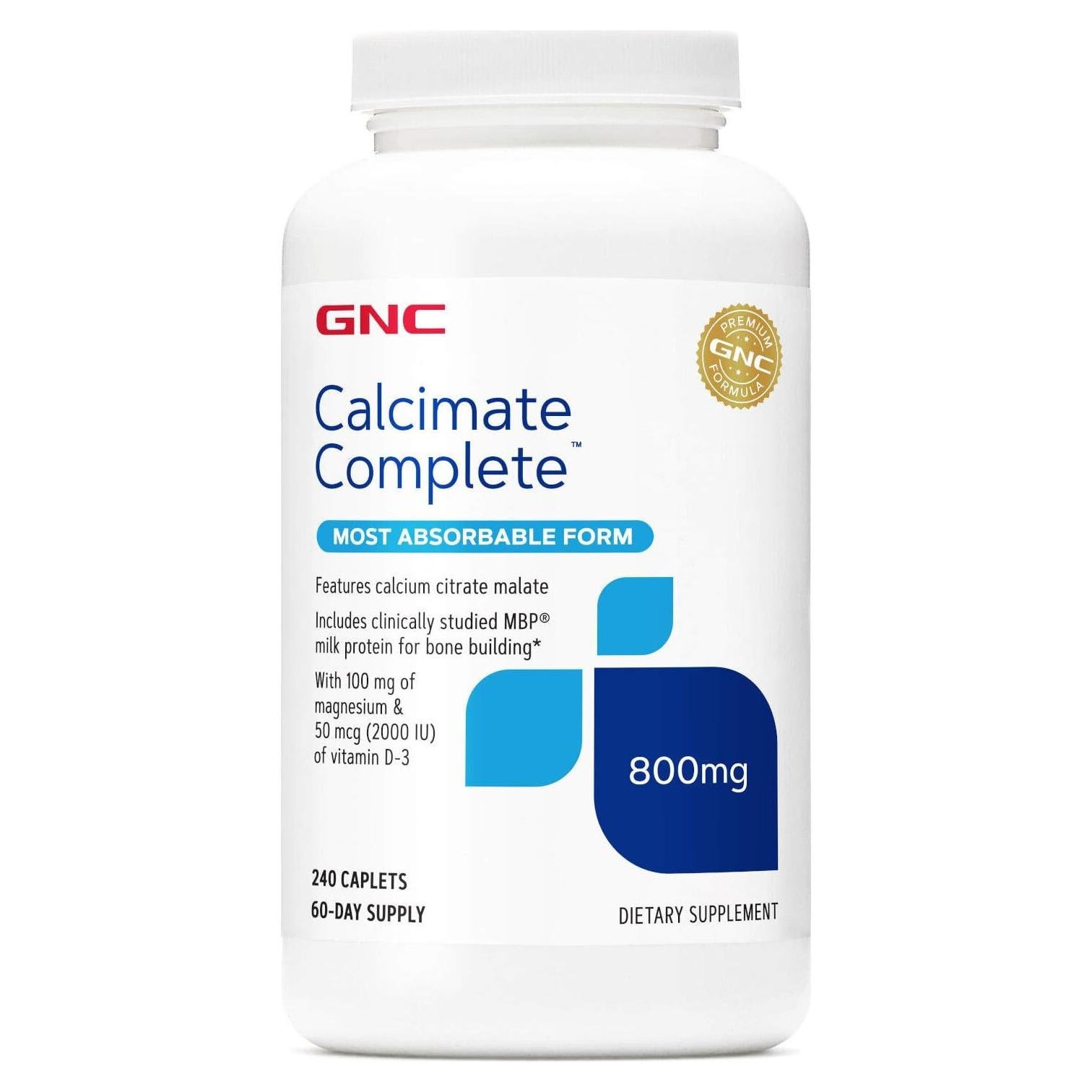 Suplemento de Calcio Completo GNC 800mg 60 Tabletas