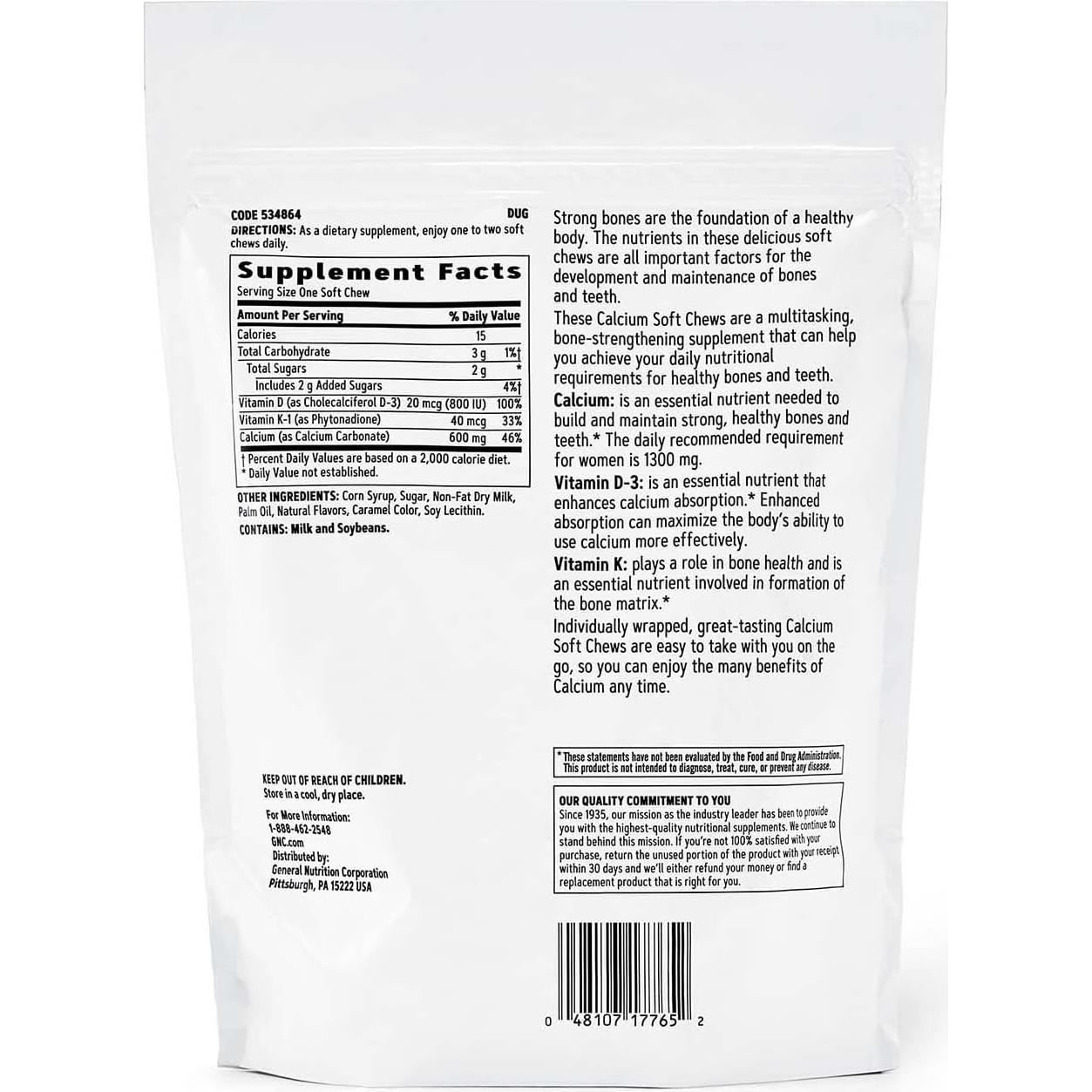 Suplemento de Calcio GNC 600mg Caramelo 60 Porciones