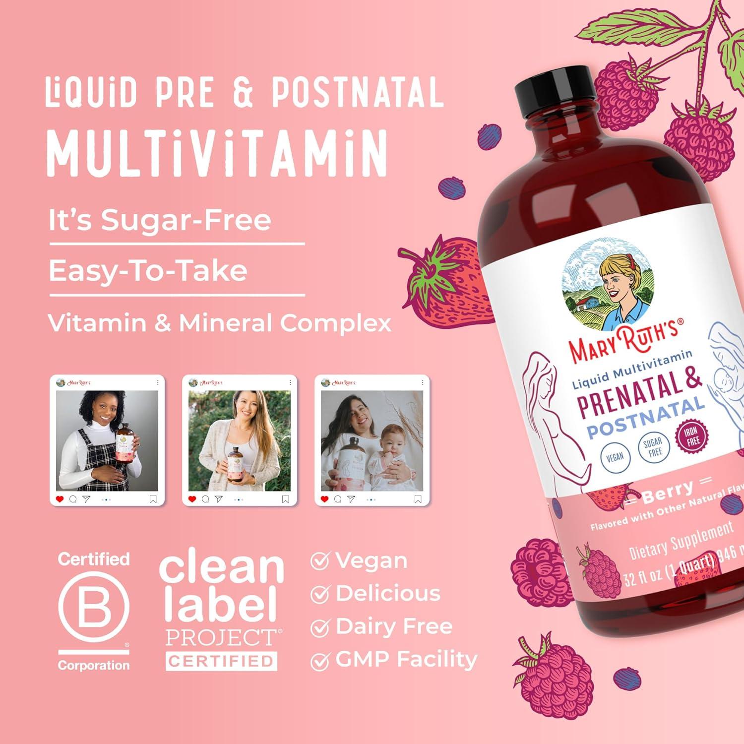 Vitaminas Prenatales y Postnatales MaryRuth 946ml Vegano