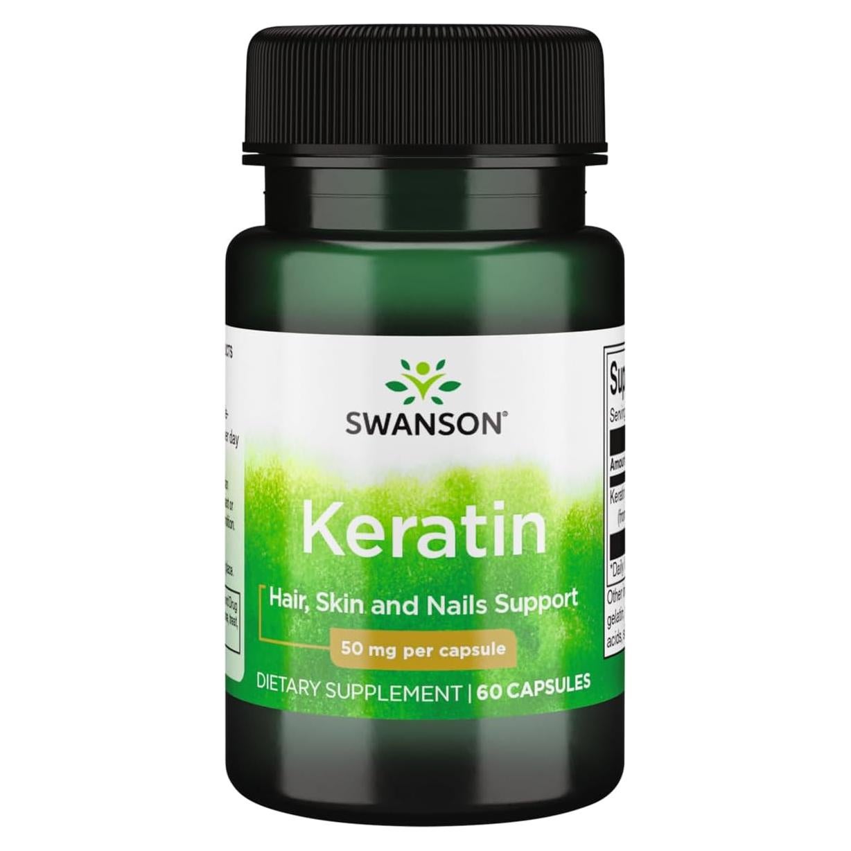 Suplemento de Queratina Swanson 60 Cápsulas 50mg - Articulaciones, Piel, Cabello y Uñas Saludables