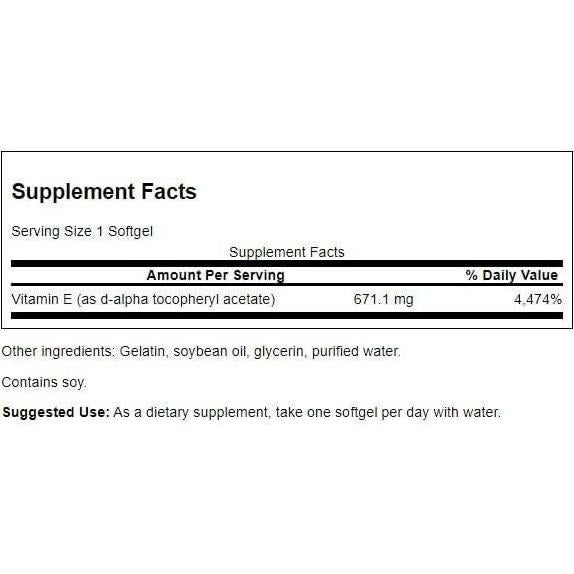 Vitamina E Swanson 1000 UI - 100 Cápsulas Blandas Antioxidantes