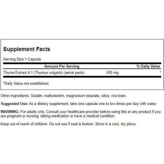 Suplemento de Hoja de Tomillo Swanson - 120 Cápsulas 500mg