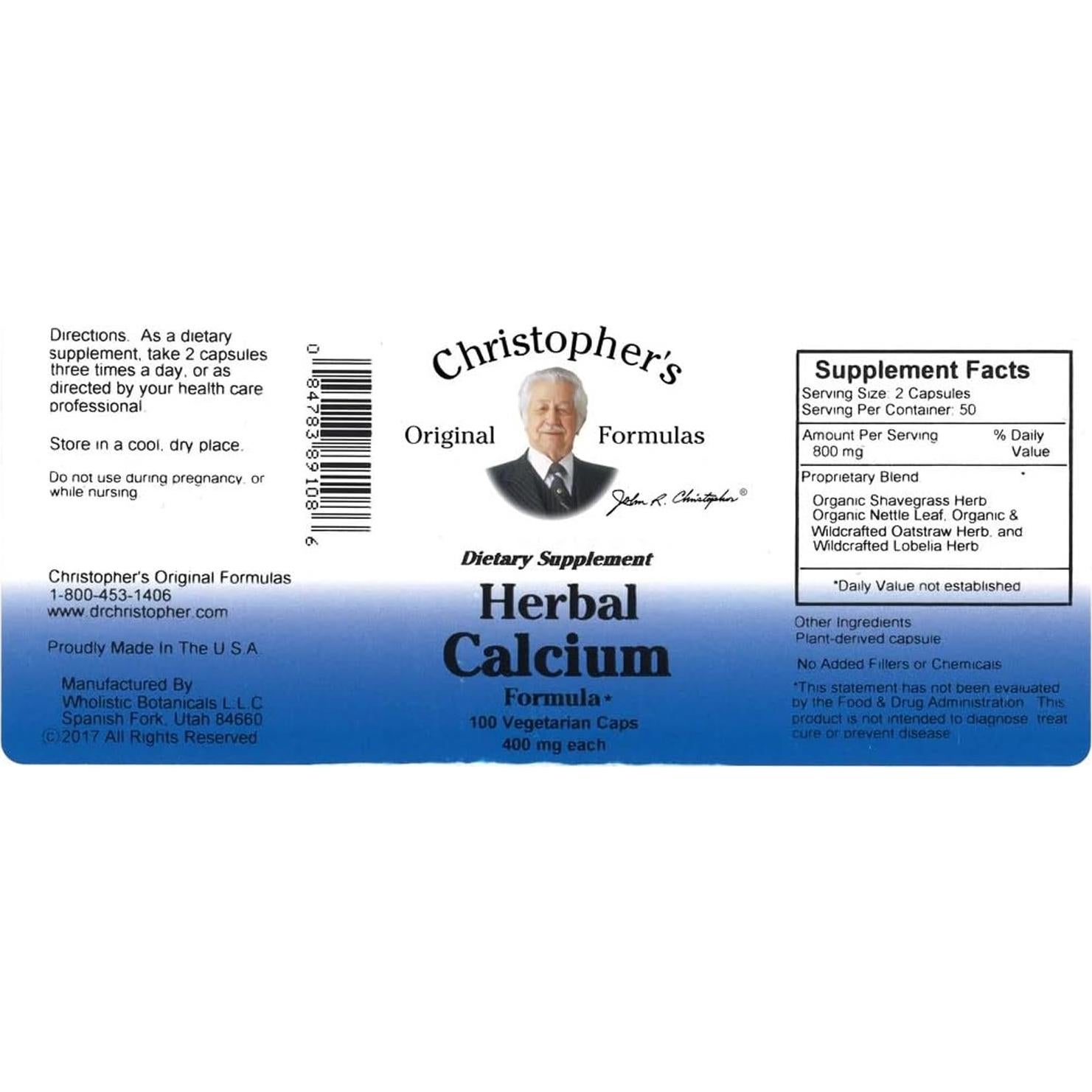 Suplemento de Calcio Herbal Christopher - 400 Cápsulas