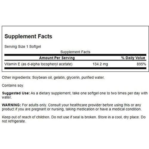 Swanson Vitamina E 200 IU - Suplemento Antioxidante 250 Gelatinas