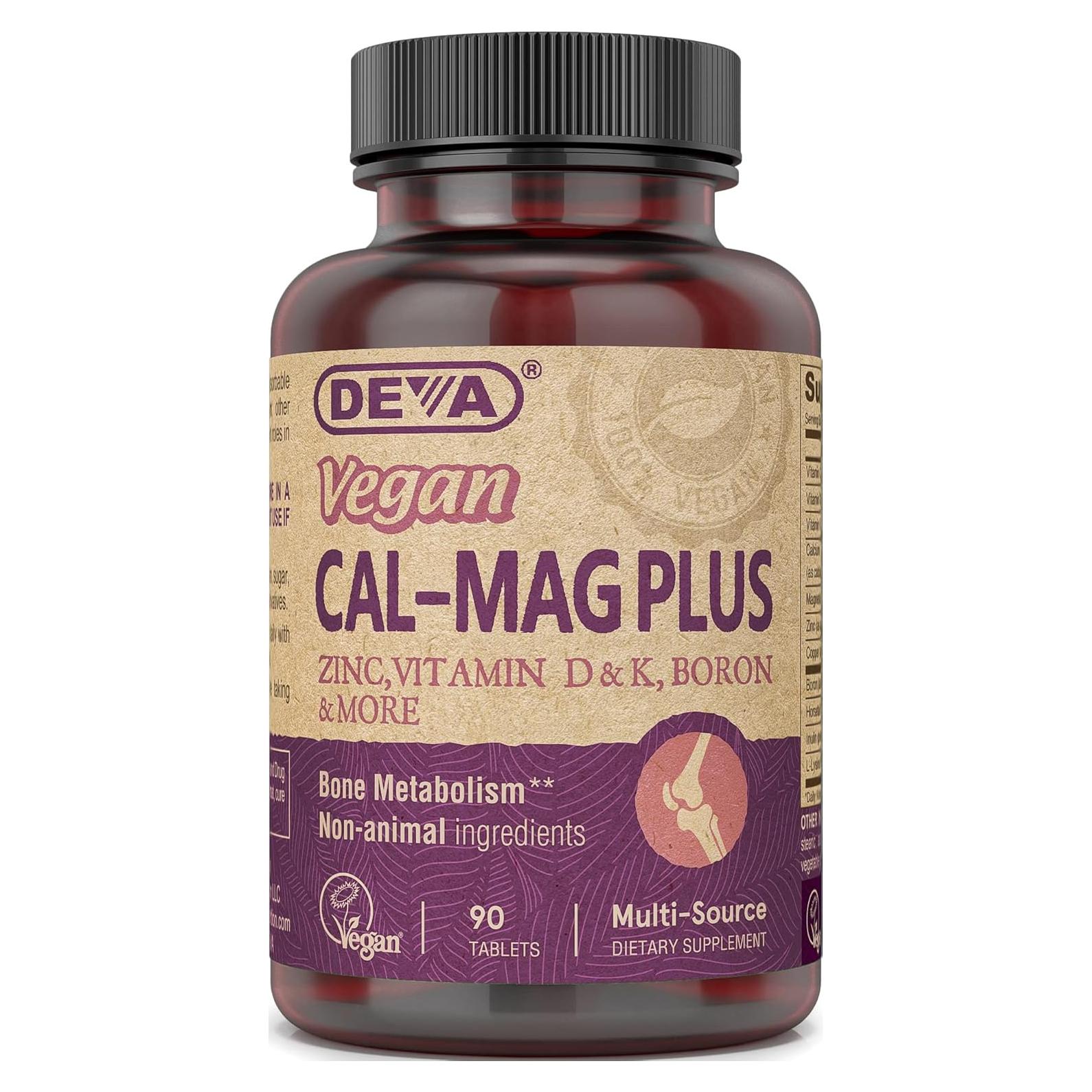 Suplemento Vegano DEVA Cal MAG Plus 90 Tabletas - Calcio, Magnesio, Zinc, Vitaminas C, D, K