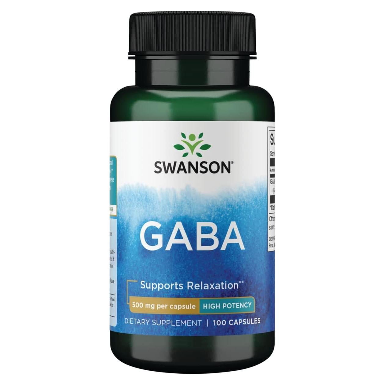 Swanson GABA 500mg - Suplemento Natural para Relajación y Sueño Reparador - 100 Cápsulas