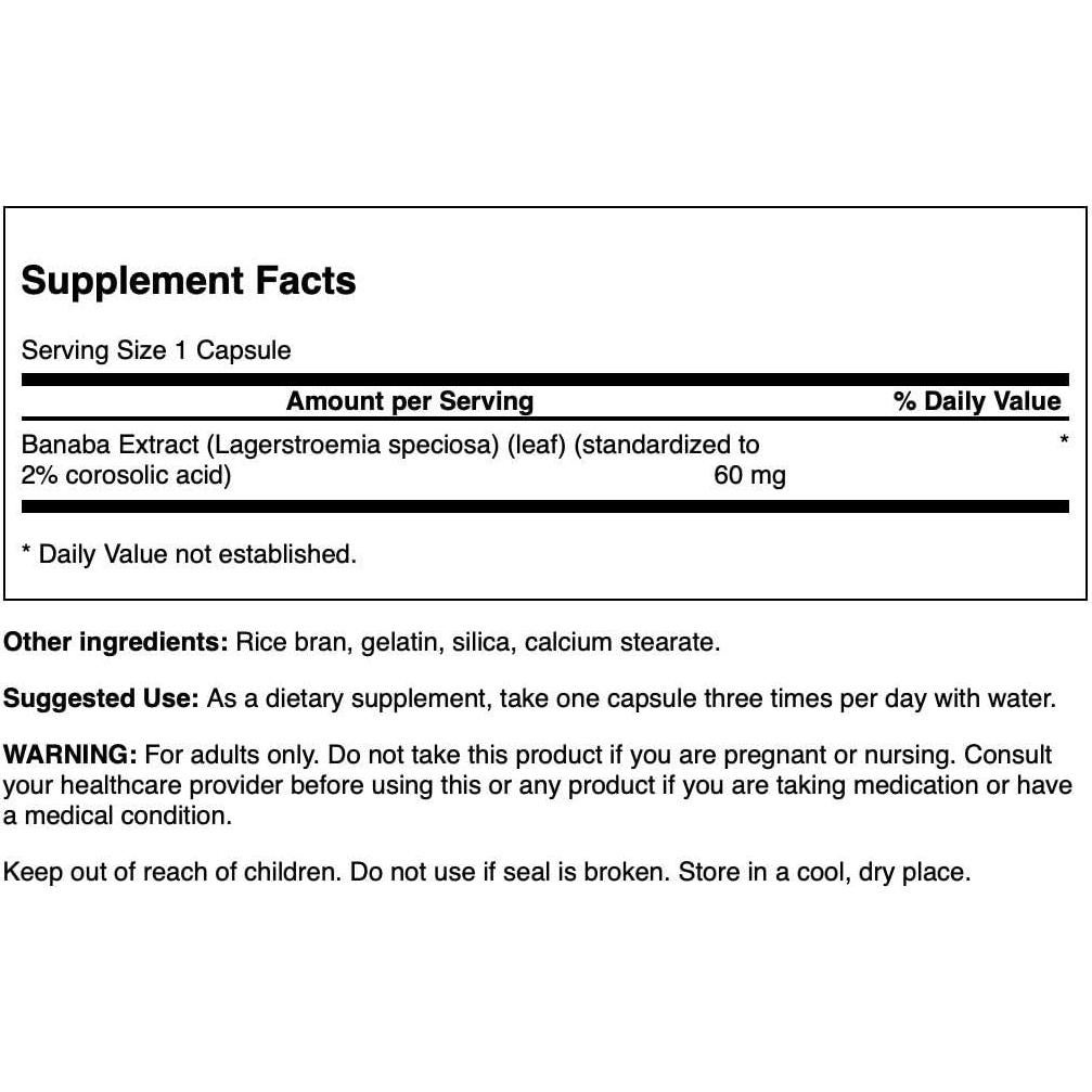 Extracto de Banaba Swanson 60mg - 90 Cápsulas Suplemento Herbal