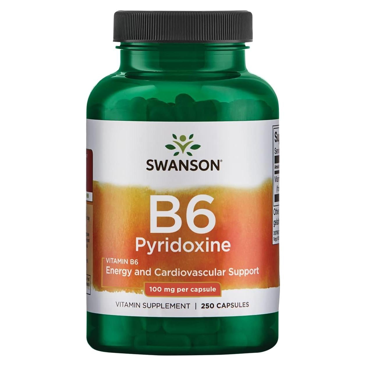 Suplemento Vitamínico B6 Piridoxina Swanson 250 Cápsulas 100mg