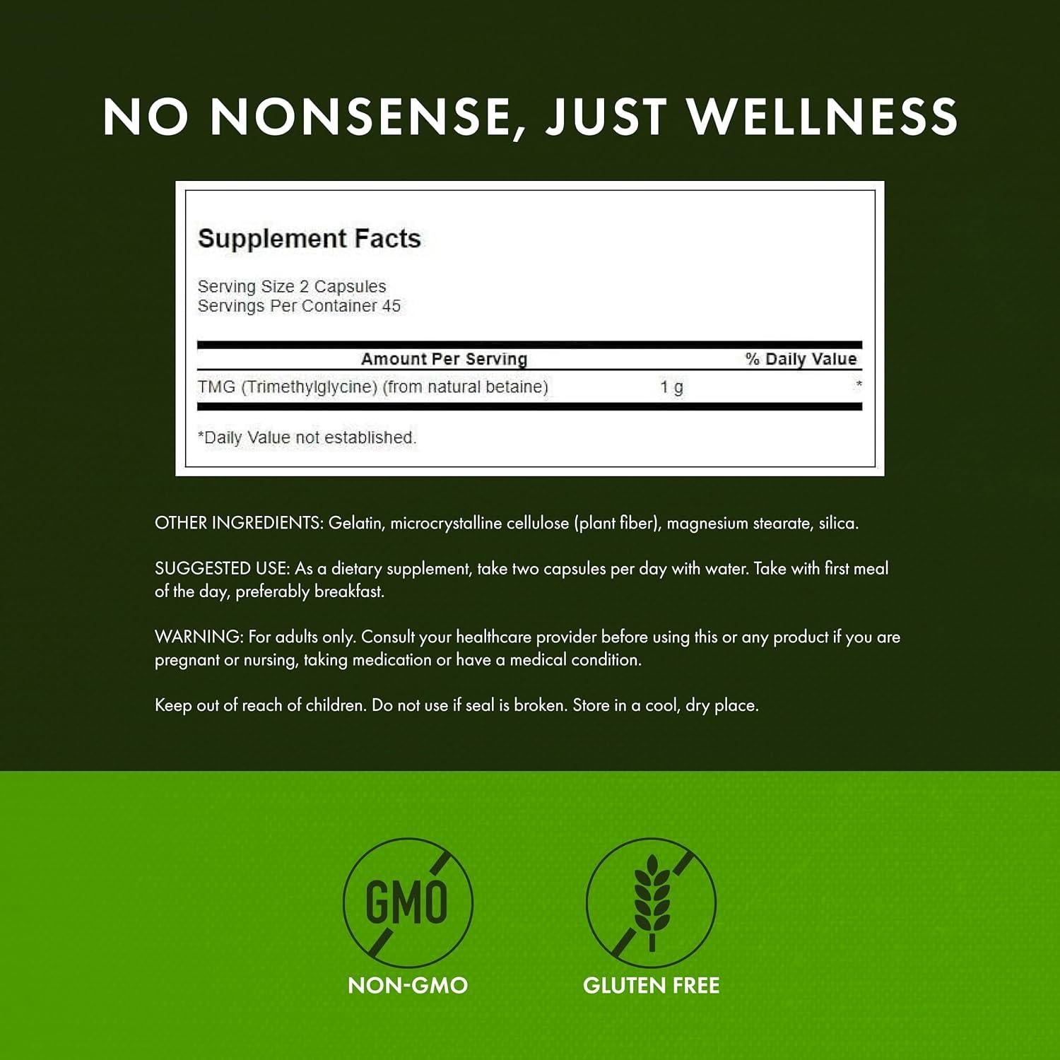 Suplemento de Trimetilglicina Swanson 90 Cápsulas 500mg