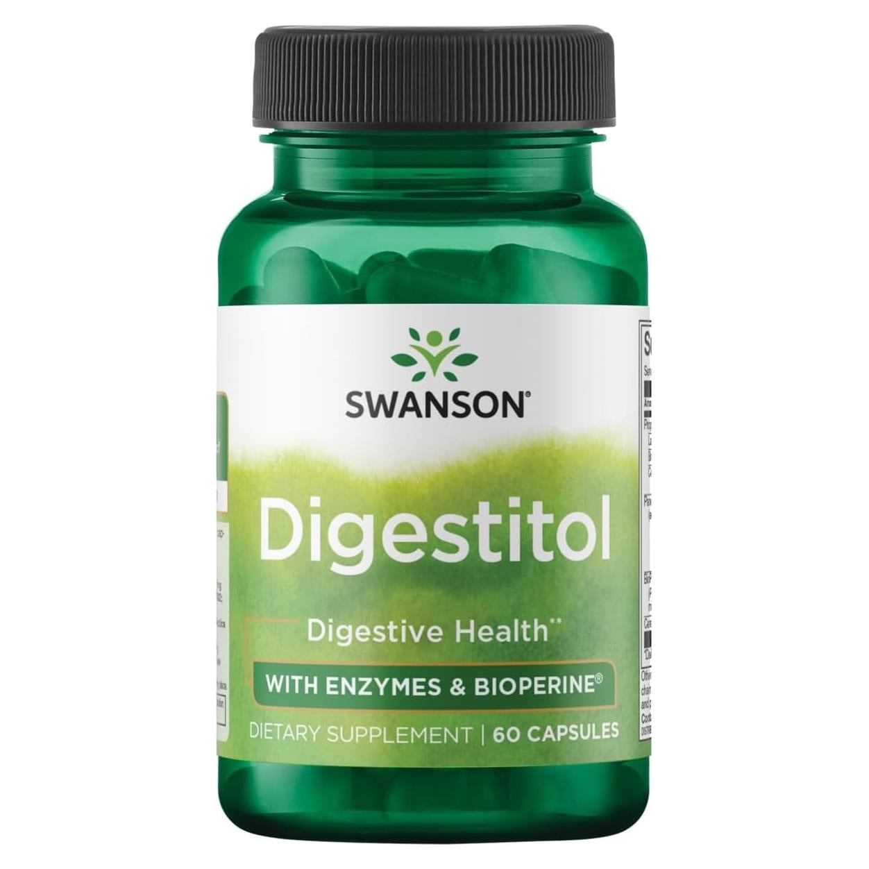 Swanson Digestitol - Suplemento Digestivo con Enzimas y BioPerine - 60 Cápsulas