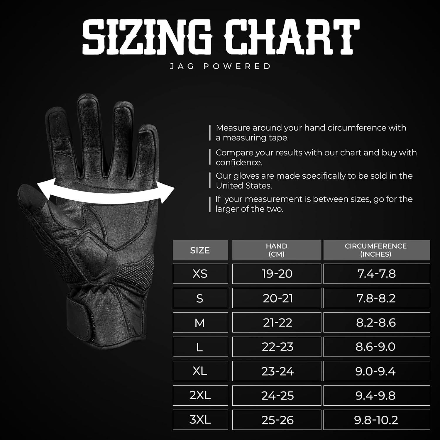 Guantes de Motocicleta J.A.G. Cuero Negro 3XL con Protección