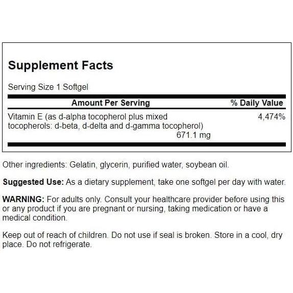 Vitamina E Swanson 1000 IU Mezcla de Tocoferoles 250 Gelatinas