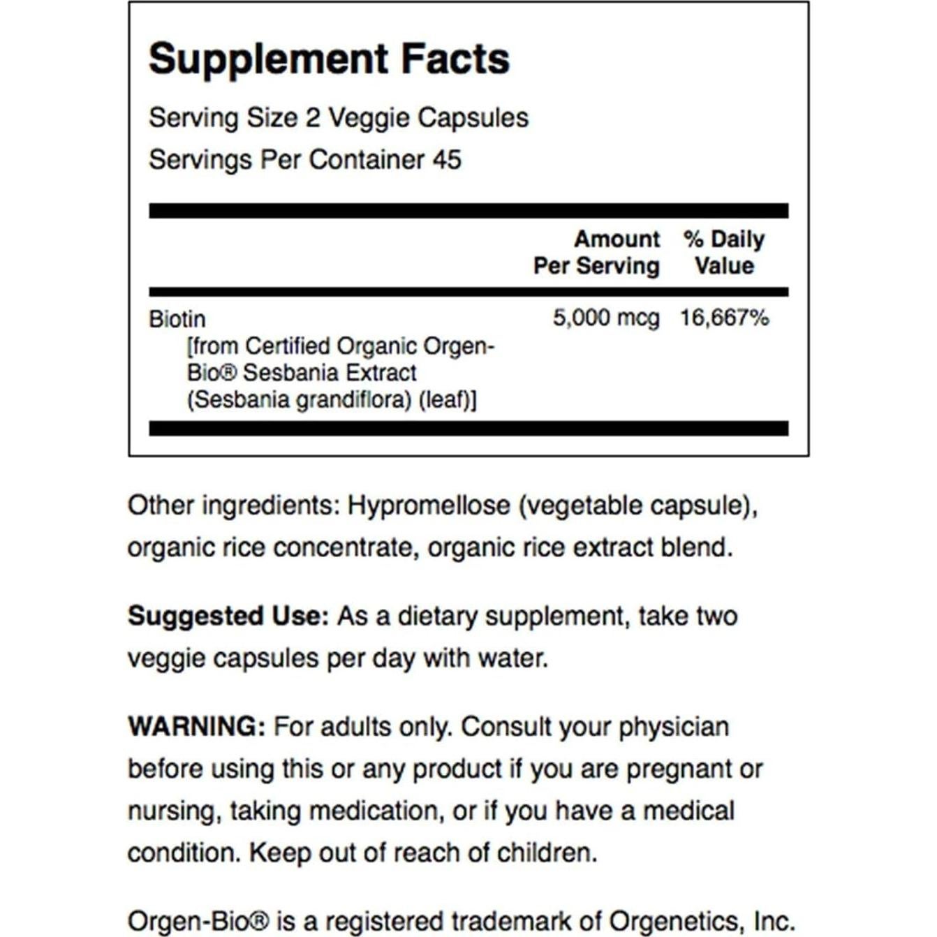 Biotina Swanson Real Food 5000 mcg 90 Cápsulas Veganas