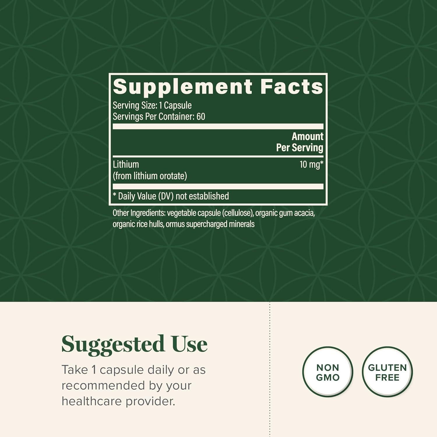 Orotato de Litio 10mg Centro de Sanación Global - 60 Cápsulas Veganas