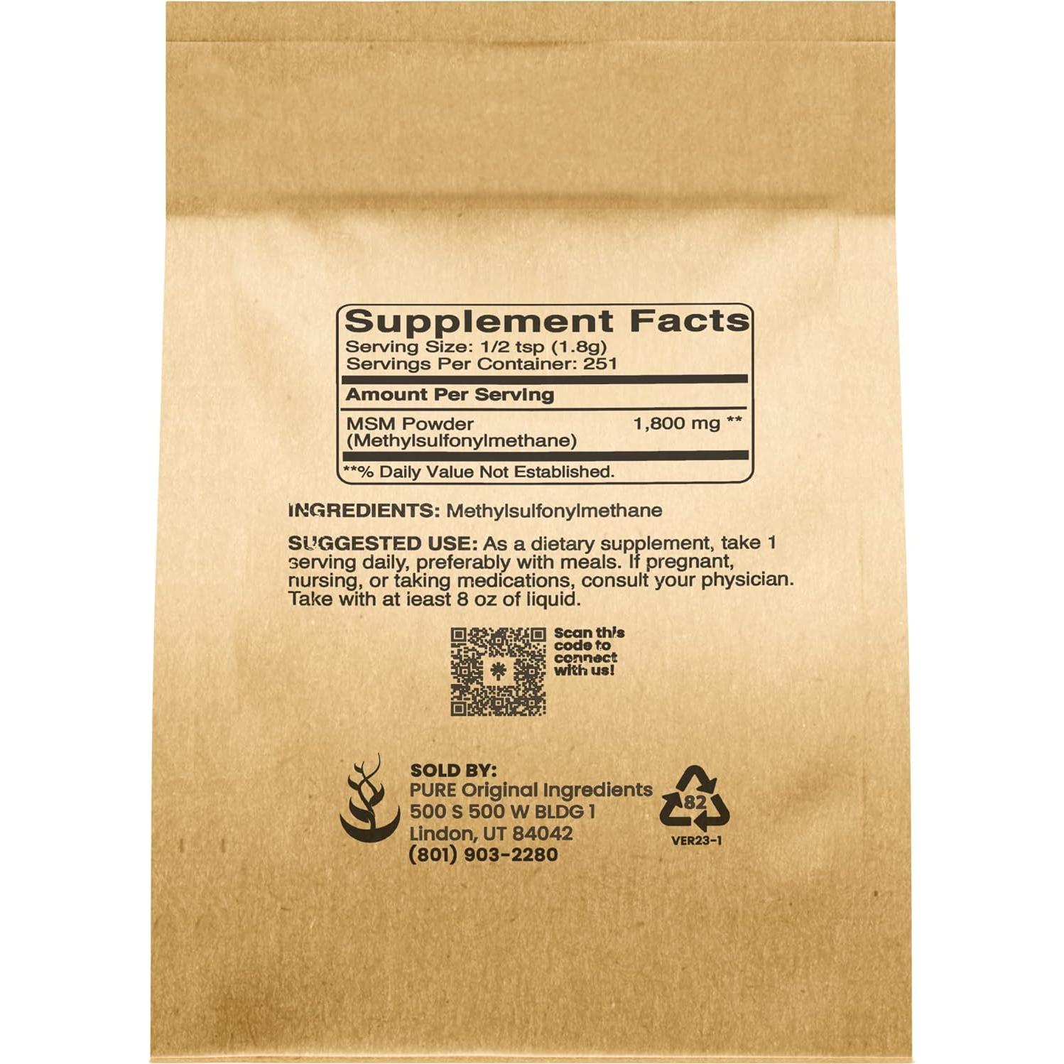 MSM Metilsulfonilmetano 450g - Suplemento de Azufre Puro