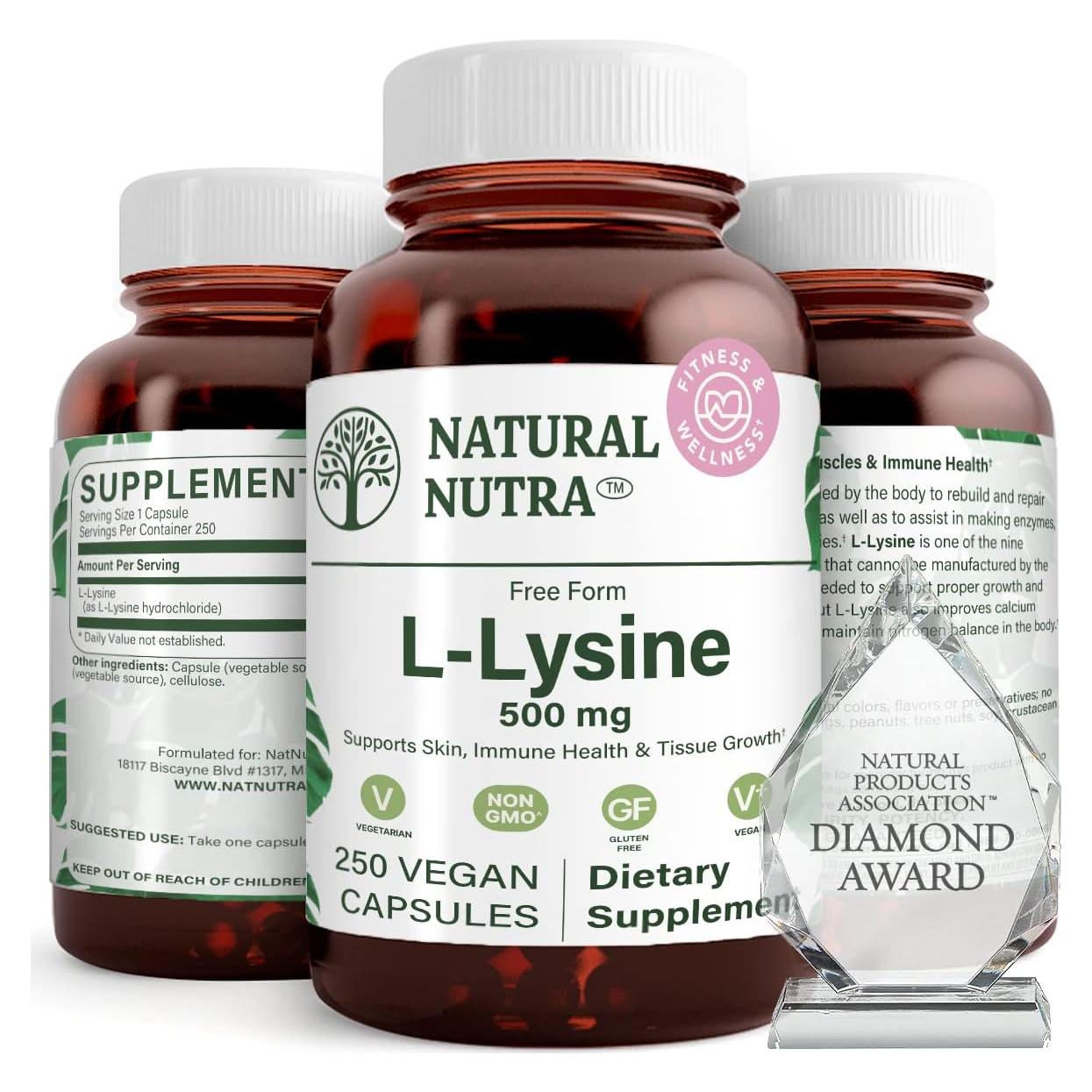 L-Lisina HCl Natural Nutra 500 mg 250 Cápsulas Veganas