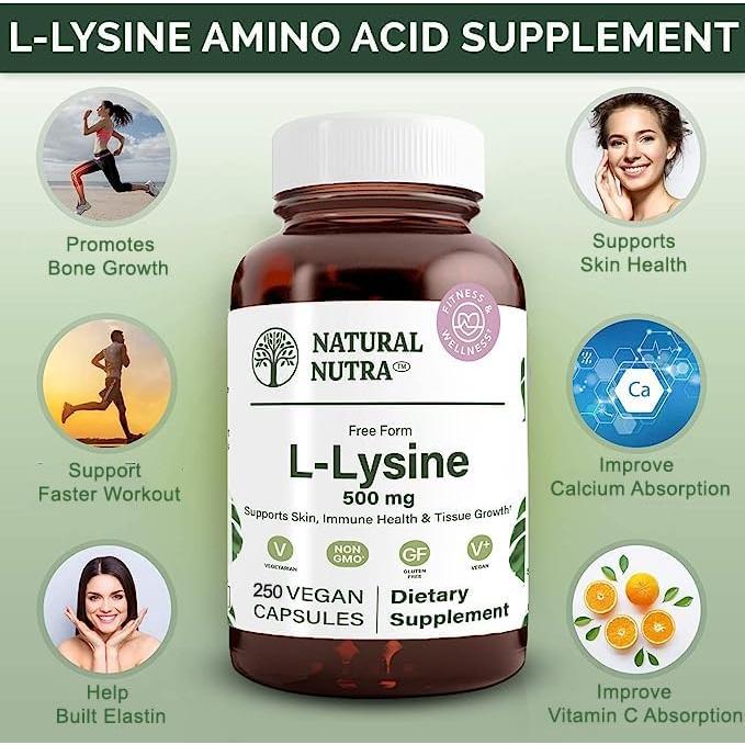 L-Lisina HCl Natural Nutra 500 mg 250 Cápsulas Veganas