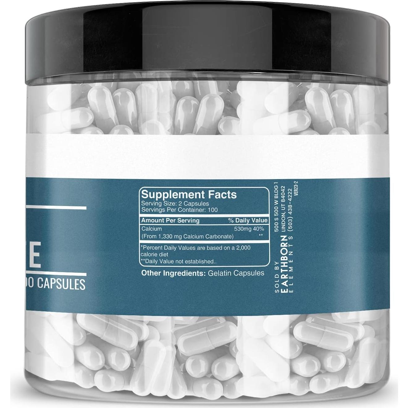 Carbonato de Calcio Earthborn Elements 200 Cápsulas Puro