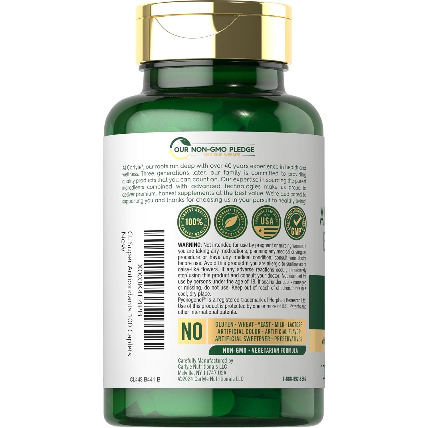 Suplemento Antioxidantes Carlyle | 100 Comprimidos | Vitamina A, C, E