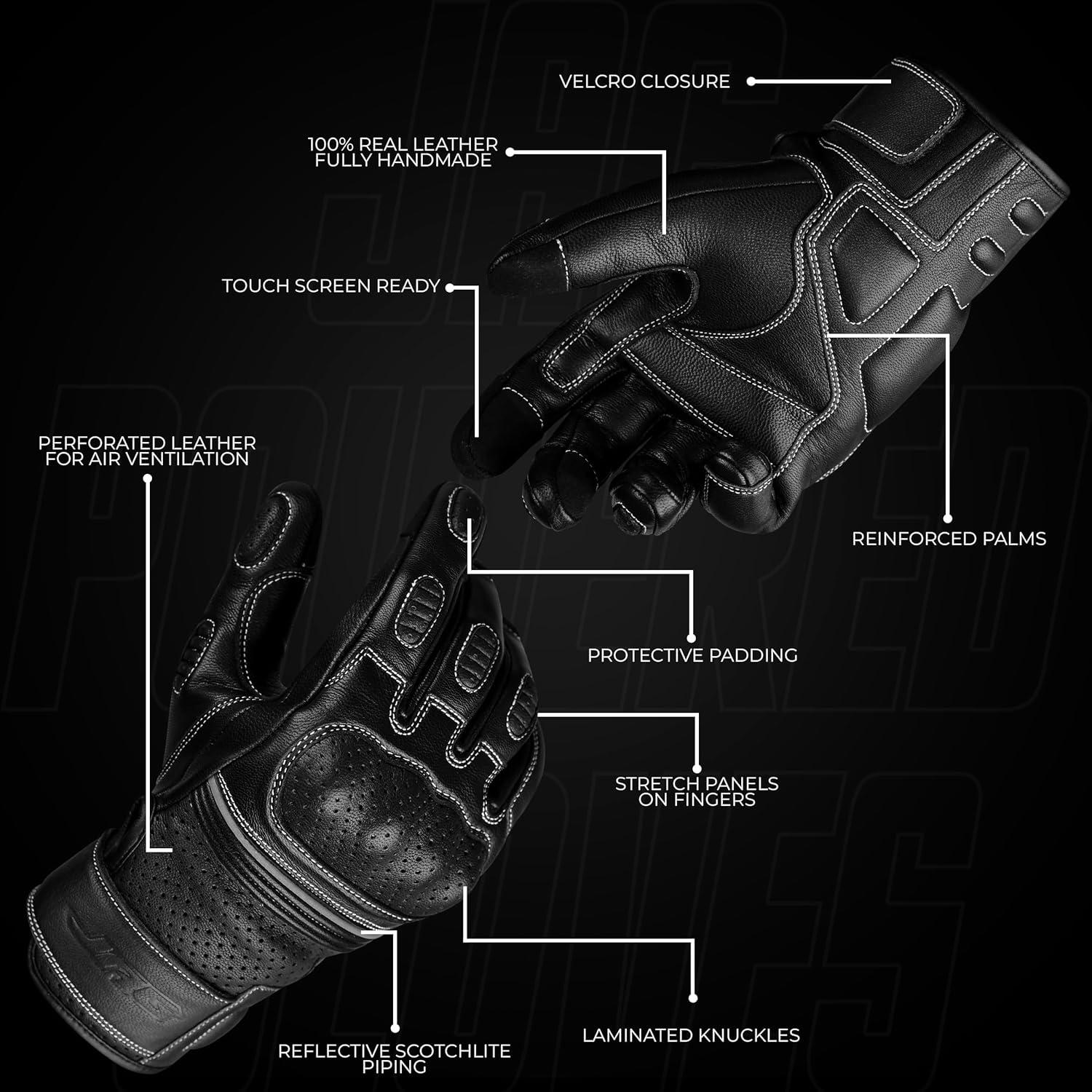 Guantes de Motocicleta J.A.G. Cuero Perforado Táctiles 3X
