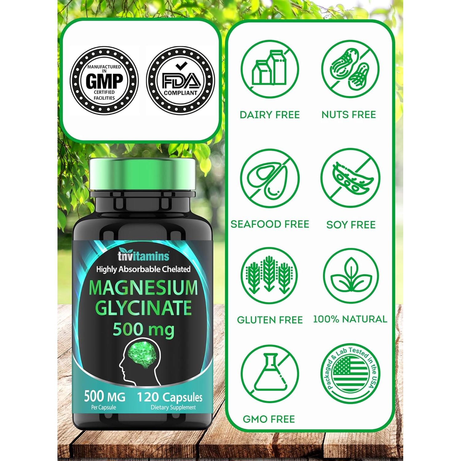 Glicinato de Magnesio 500mg TNVitamins - 120 Cápsulas