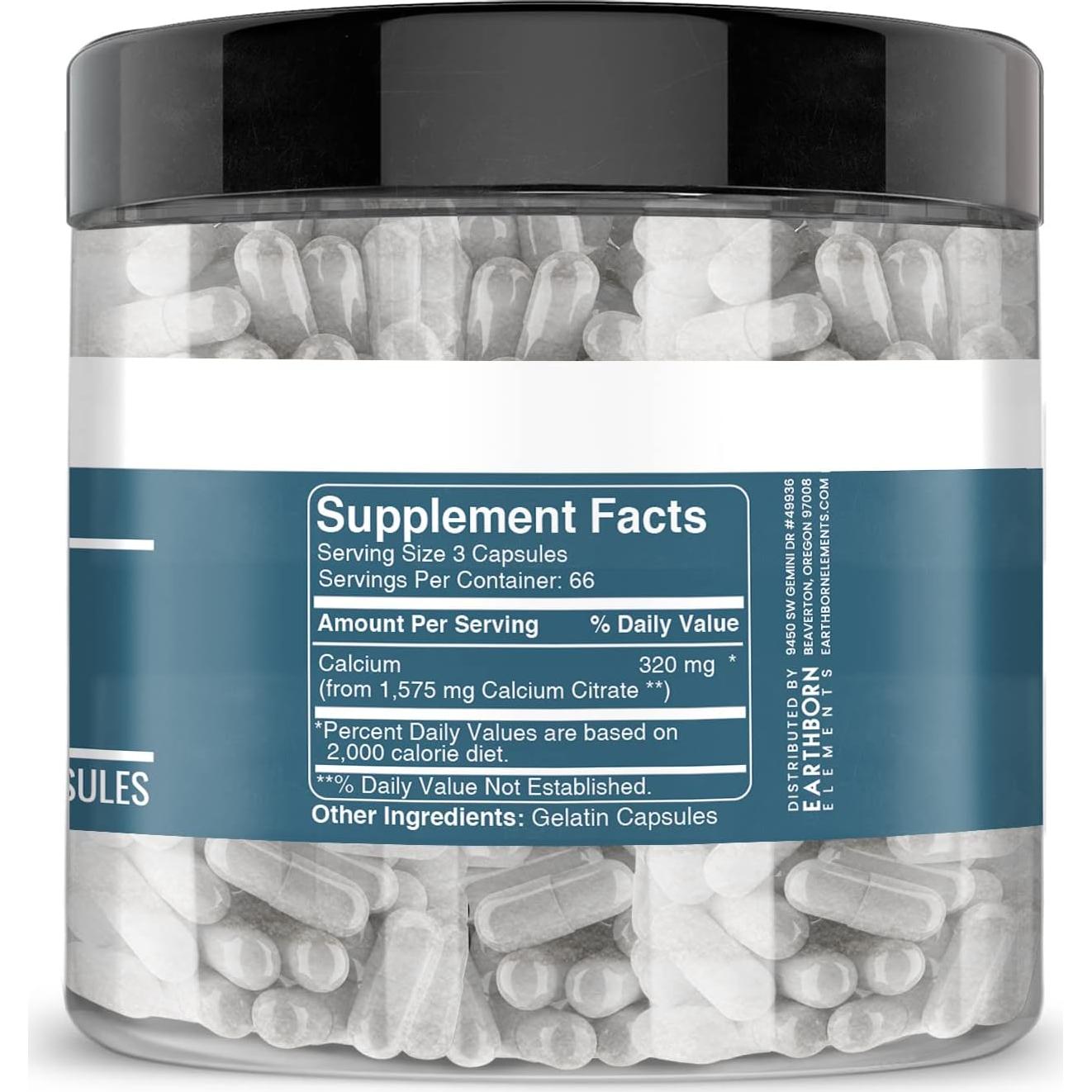 Citrato de Calcio Earthborn Elements 200 Cápsulas Puras