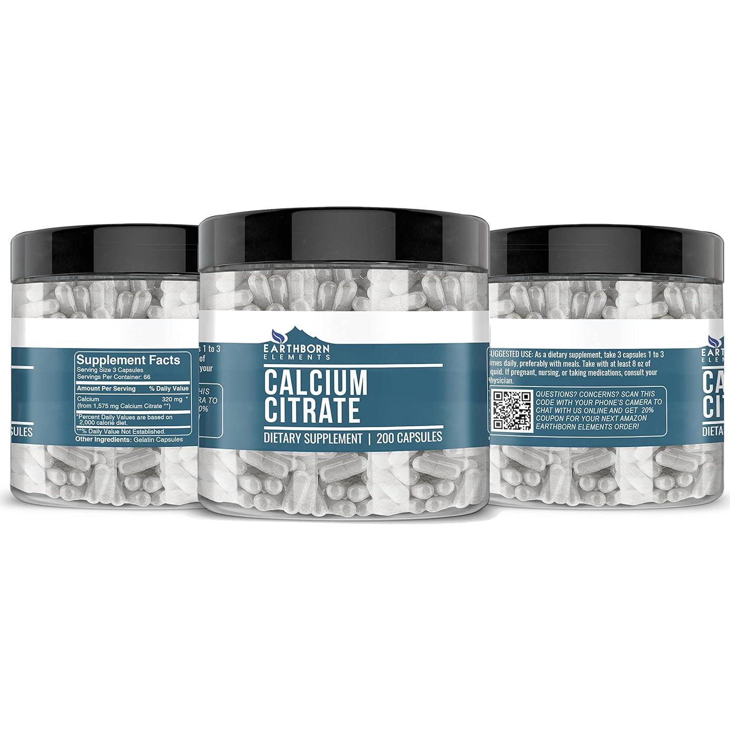 Citrato de Calcio Earthborn Elements 200 Cápsulas Puras