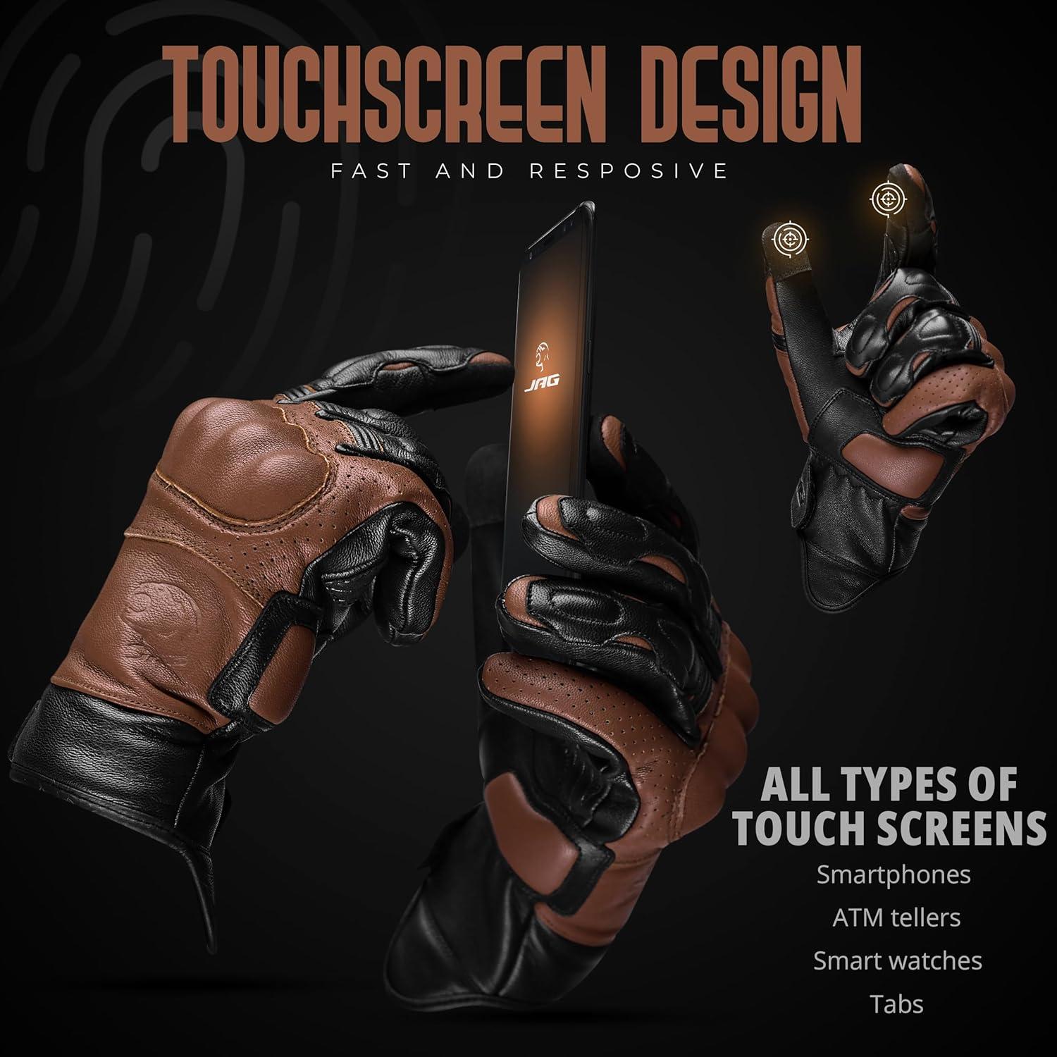 Guantes de Motocicleta J.A.G. Cuero Perforado Táctiles 3XL