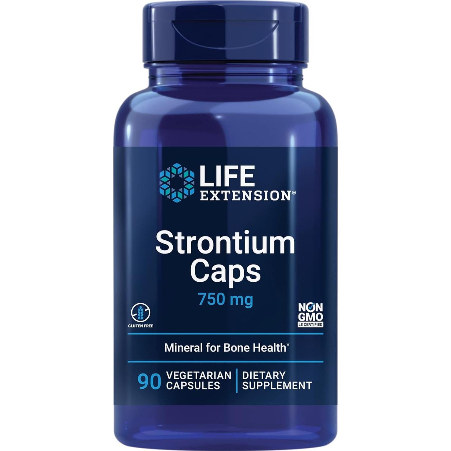 Suplemento de Estroncio Life Extension 750 mg - 90 Cápsulas Vegetarianas
