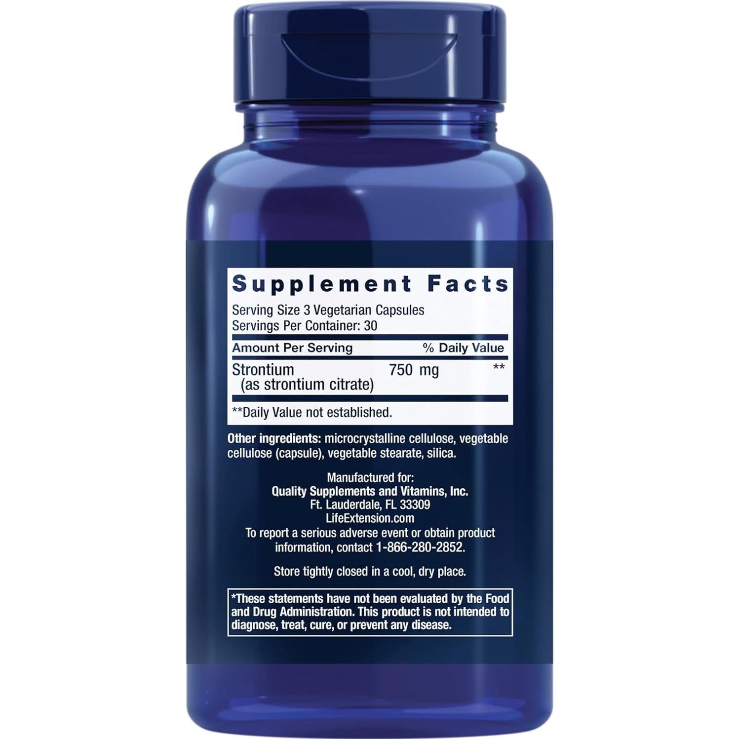 Suplemento de Estroncio Life Extension 750 mg - 90 Cápsulas Vegetarianas