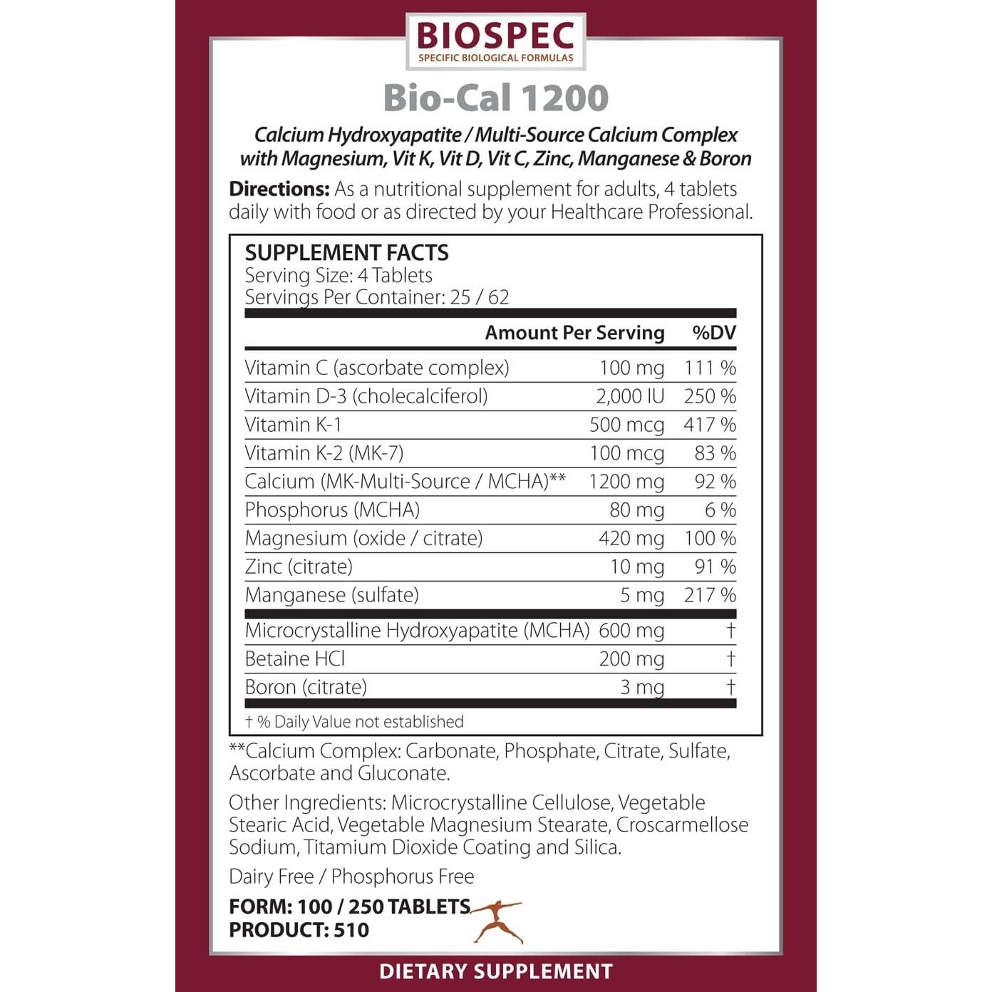 Bio-Cal 1200 - Suplemento Óseo con MCHA, Vitamina D3 y K2