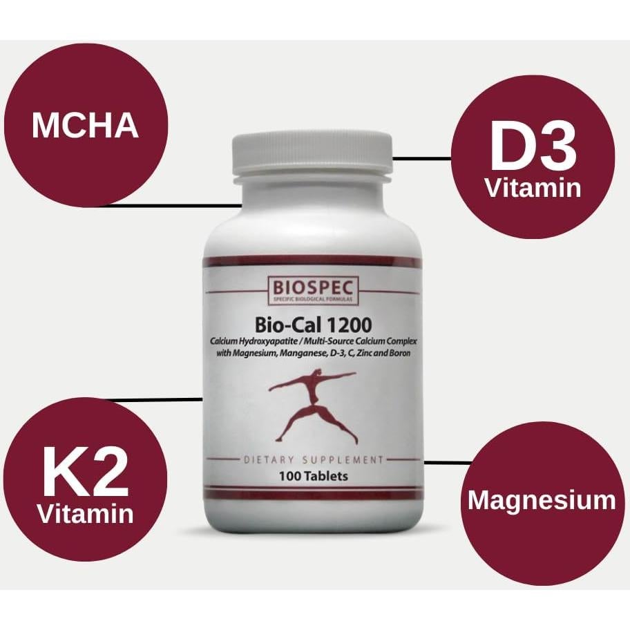 Bio-Cal 1200 - Suplemento Óseo con MCHA, Vitamina D3 y K2