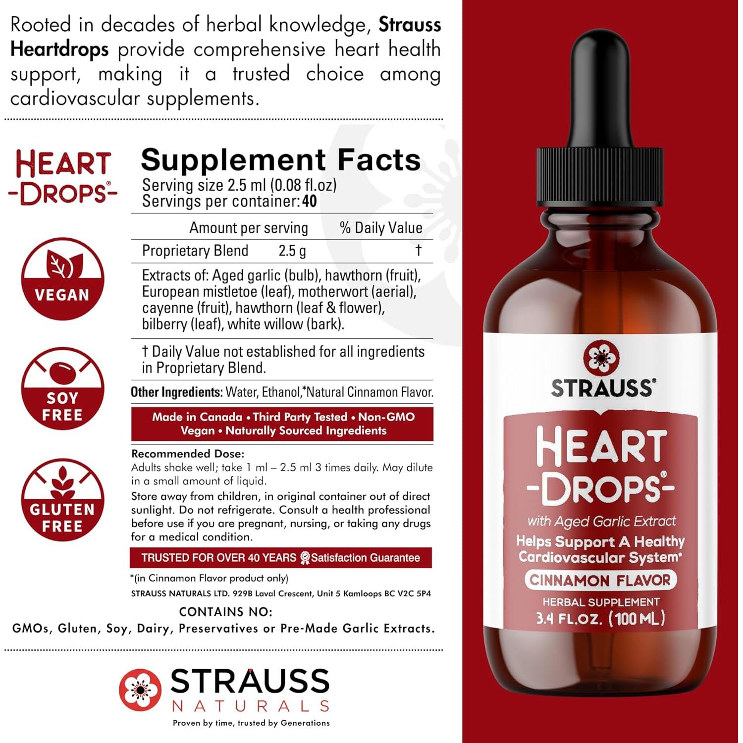 Suplemento Herbal Strauss Naturals Heartdrops 100 ml Canela