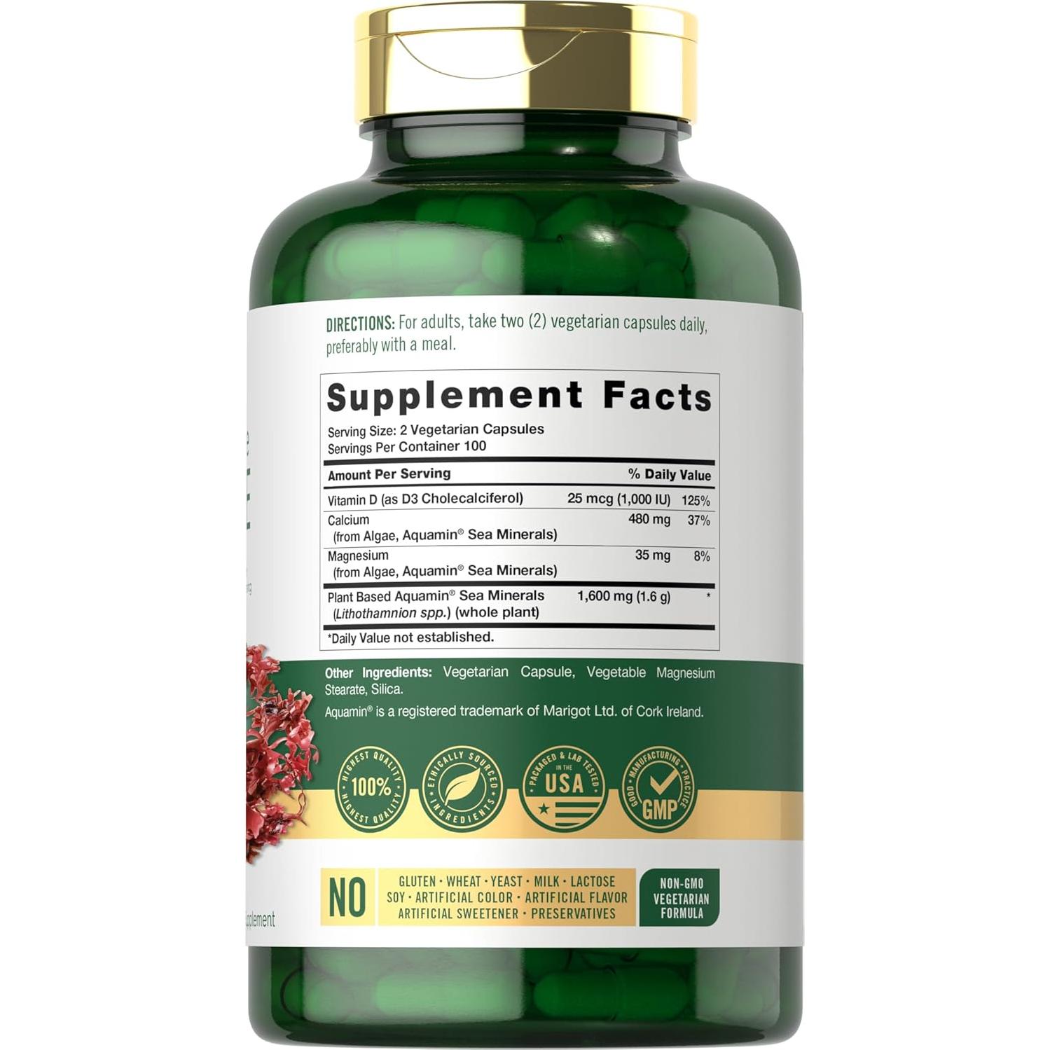 Cápsulas de Algas Marinas Rojas Carlyle 1600mg | 200 Unidades | Suplemento Vegetariano