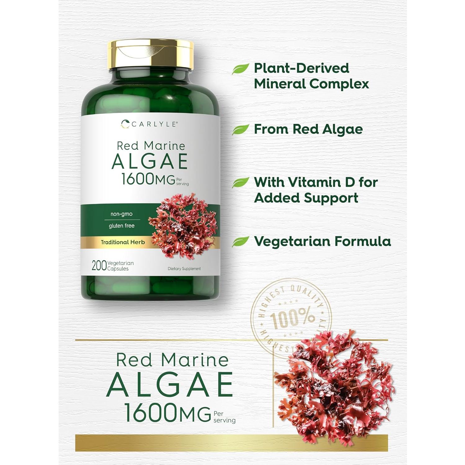 Cápsulas de Algas Marinas Rojas Carlyle 1600mg | 200 Unidades | Suplemento Vegetariano