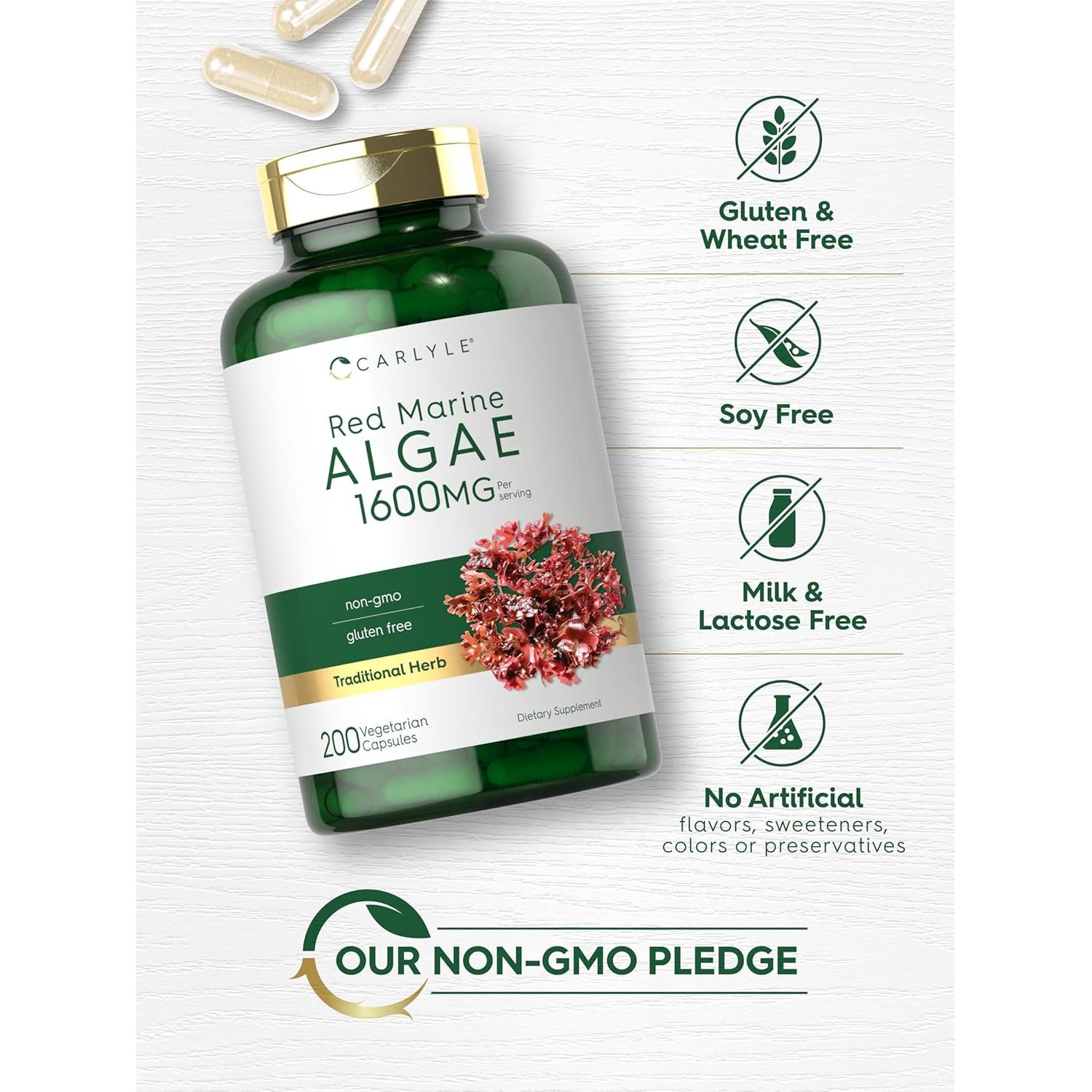 Cápsulas de Algas Marinas Rojas Carlyle 1600mg | 200 Unidades | Suplemento Vegetariano