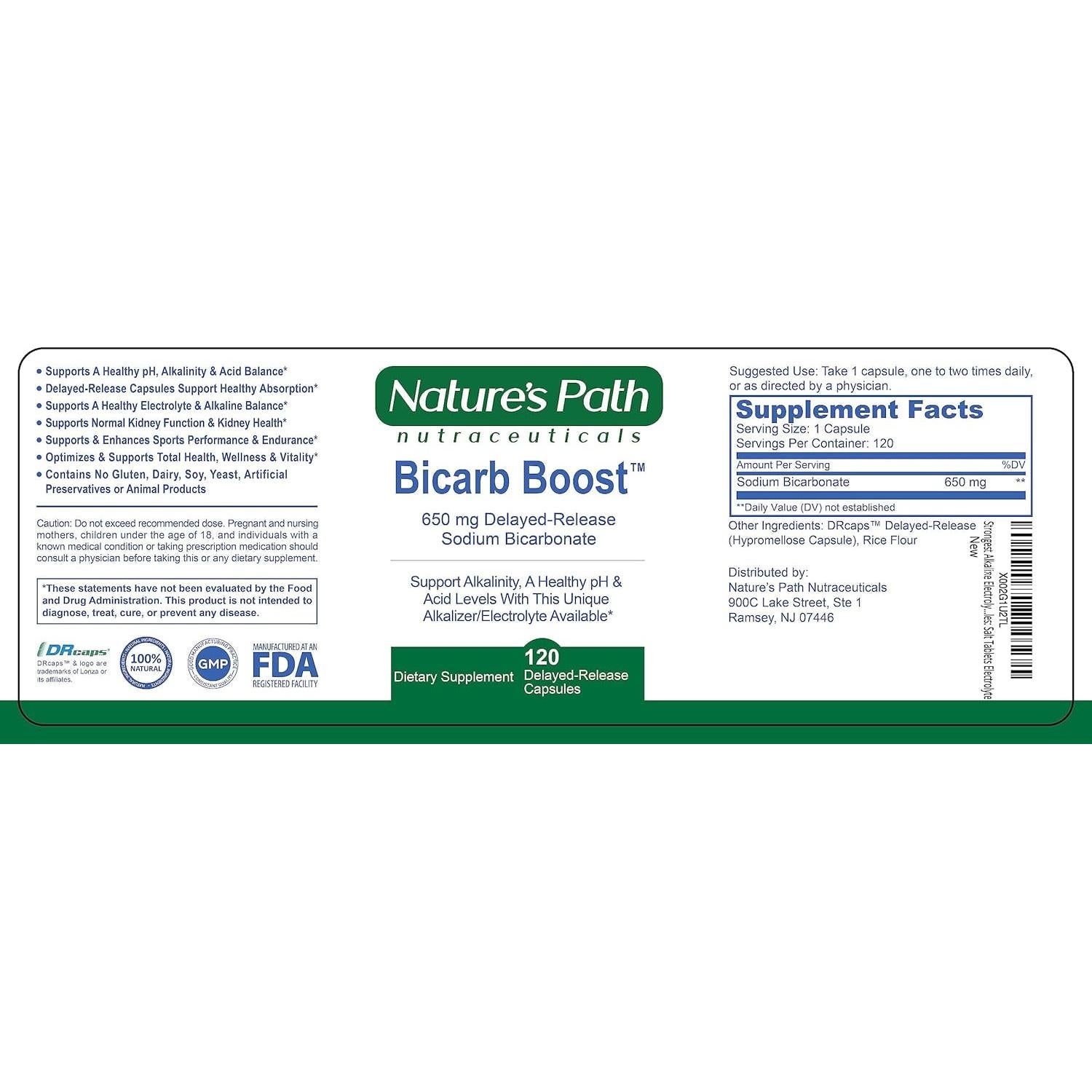 Tabletas de Bicarbonato de Sodio 650 mg Bicarb Boost - 120 Cápsulas