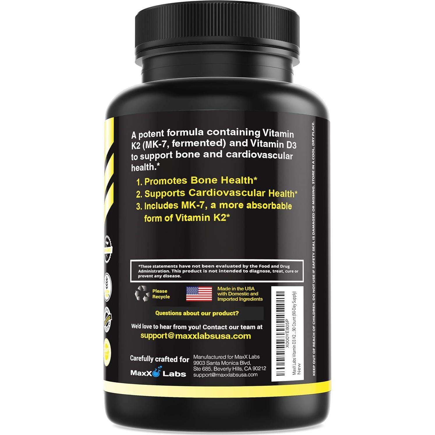 Vitamina D3 K2 3000 UI MaxX Labs - 90 Cápsulas Sin Gluten