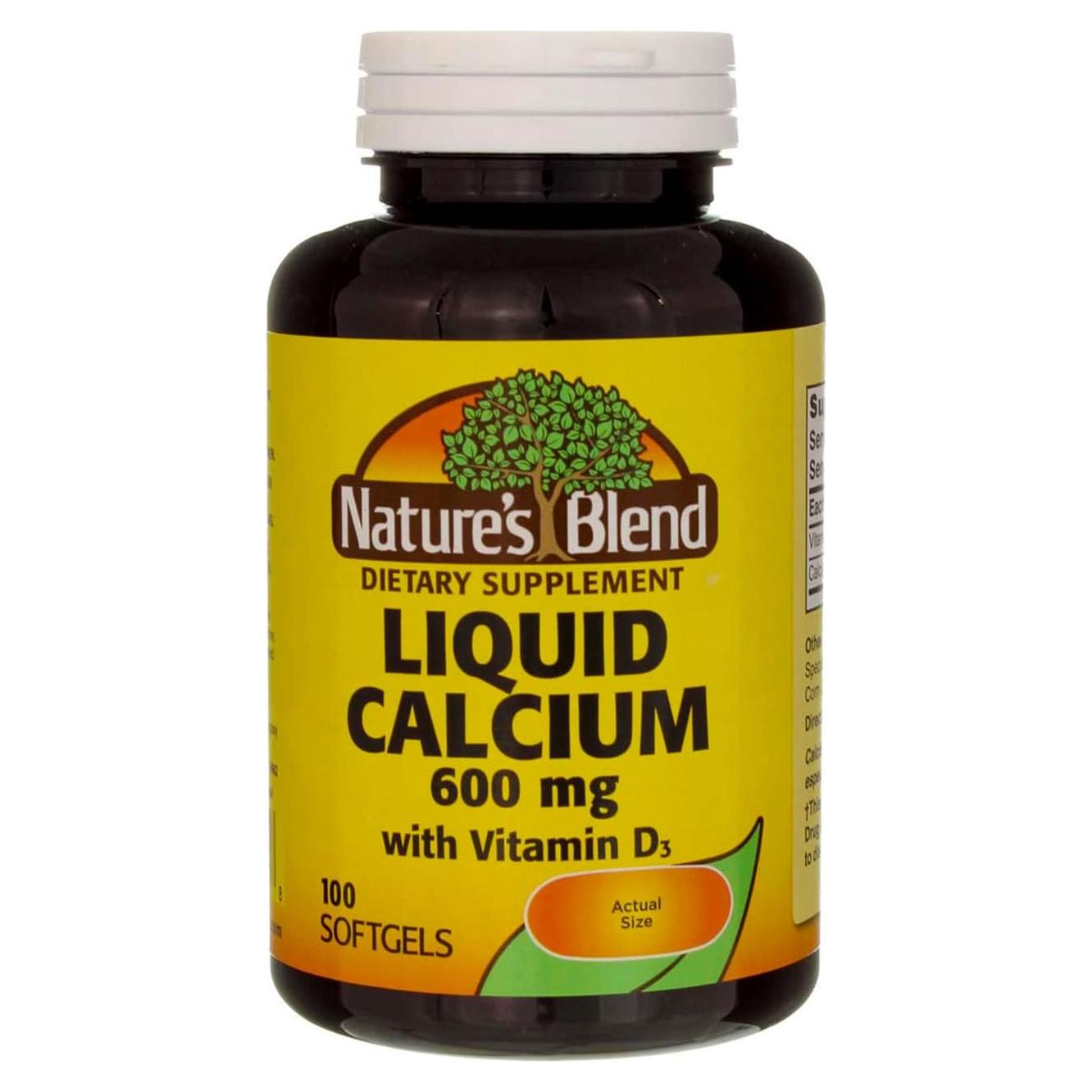 Suplemento de Calcio Líquido Mezcla Natural 600mg D-3 100 Cápsulas