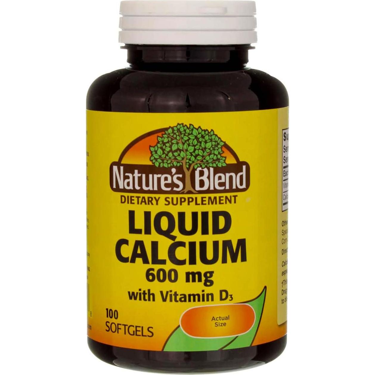 Suplemento de Calcio Líquido Mezcla Natural 600mg D-3 100 Cápsulas