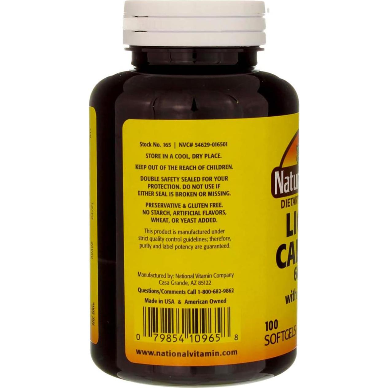 Suplemento de Calcio Líquido Mezcla Natural 600mg D-3 100 Cápsulas