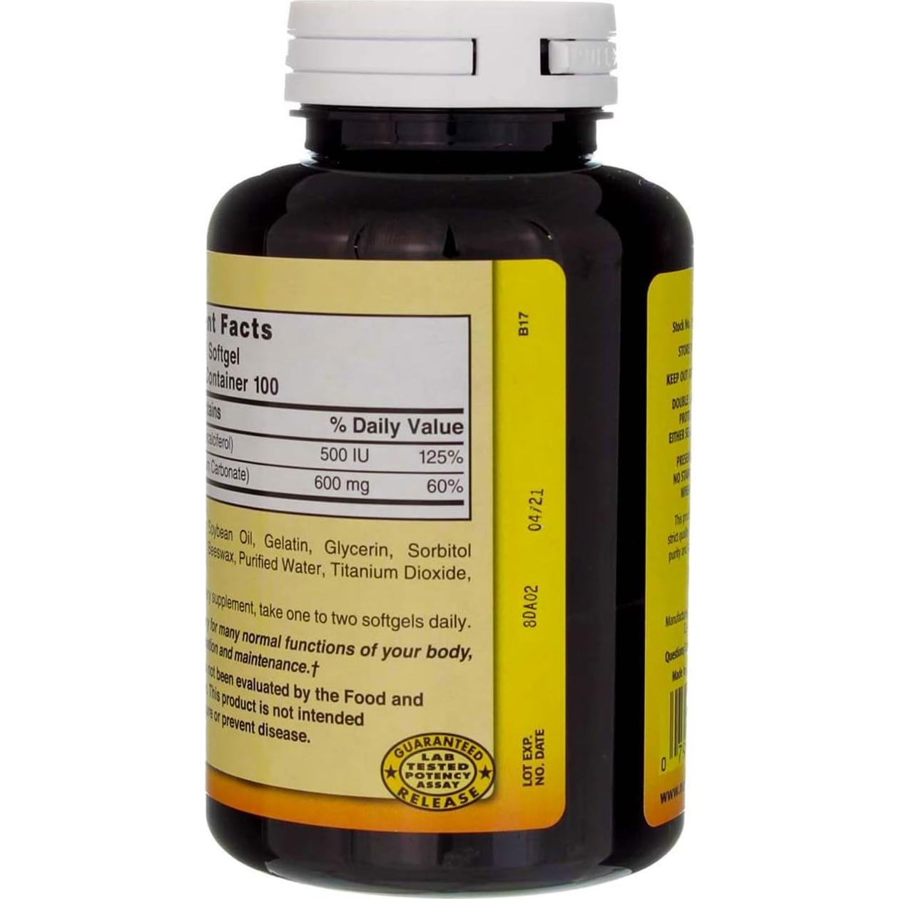 Suplemento de Calcio Líquido Mezcla Natural 600mg D-3 100 Cápsulas