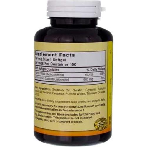 Suplemento de Calcio Líquido Mezcla Natural 600mg D-3 100 Cápsulas