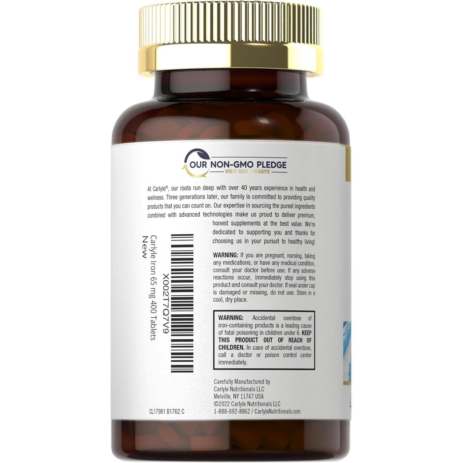 Tabletas de Hierro Carlyle 65 mg | 400 Tabletas Vegetales