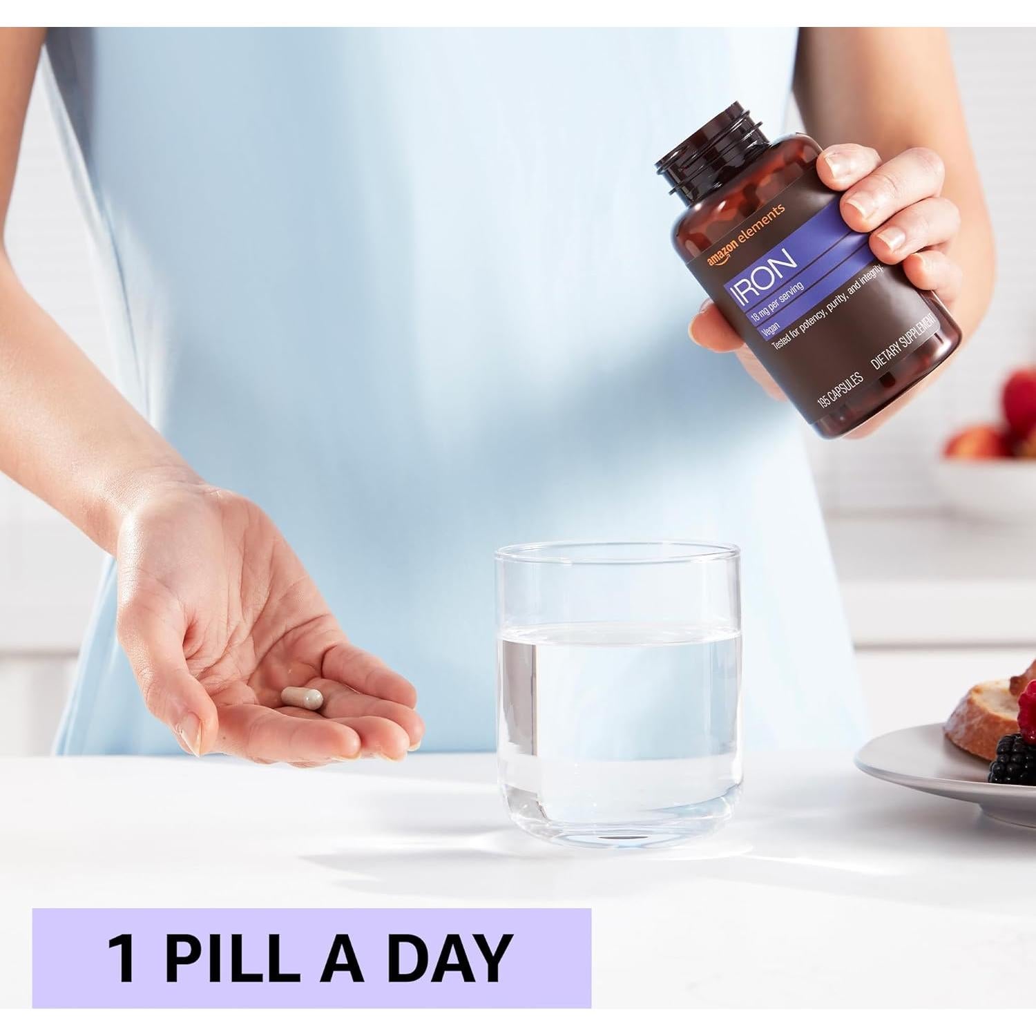 Cápsulas de Hierro Amazon Elements 18mg Veganas 195 Unidades