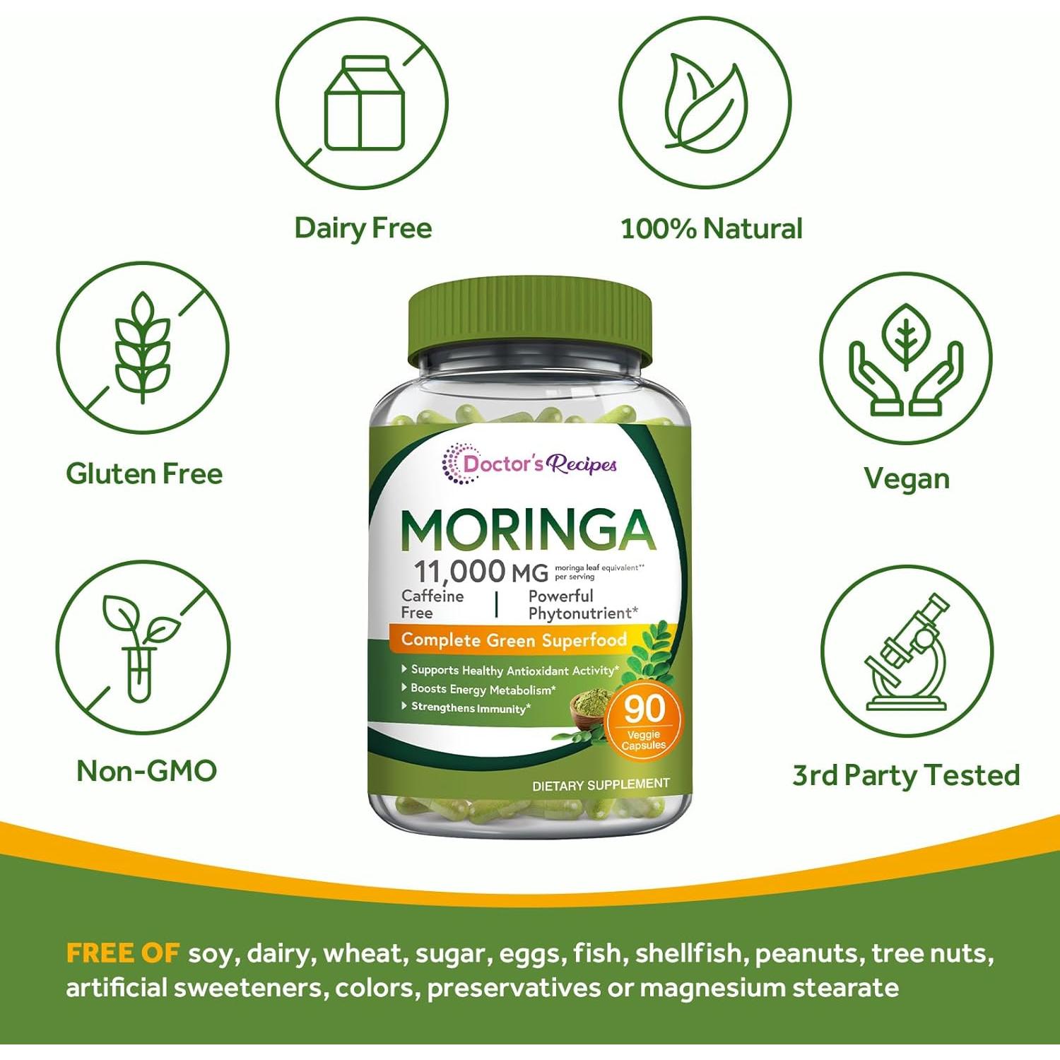 Suplemento de Moringa 11,000 mg Recetas del Doctor 90 Cápsulas Veganas