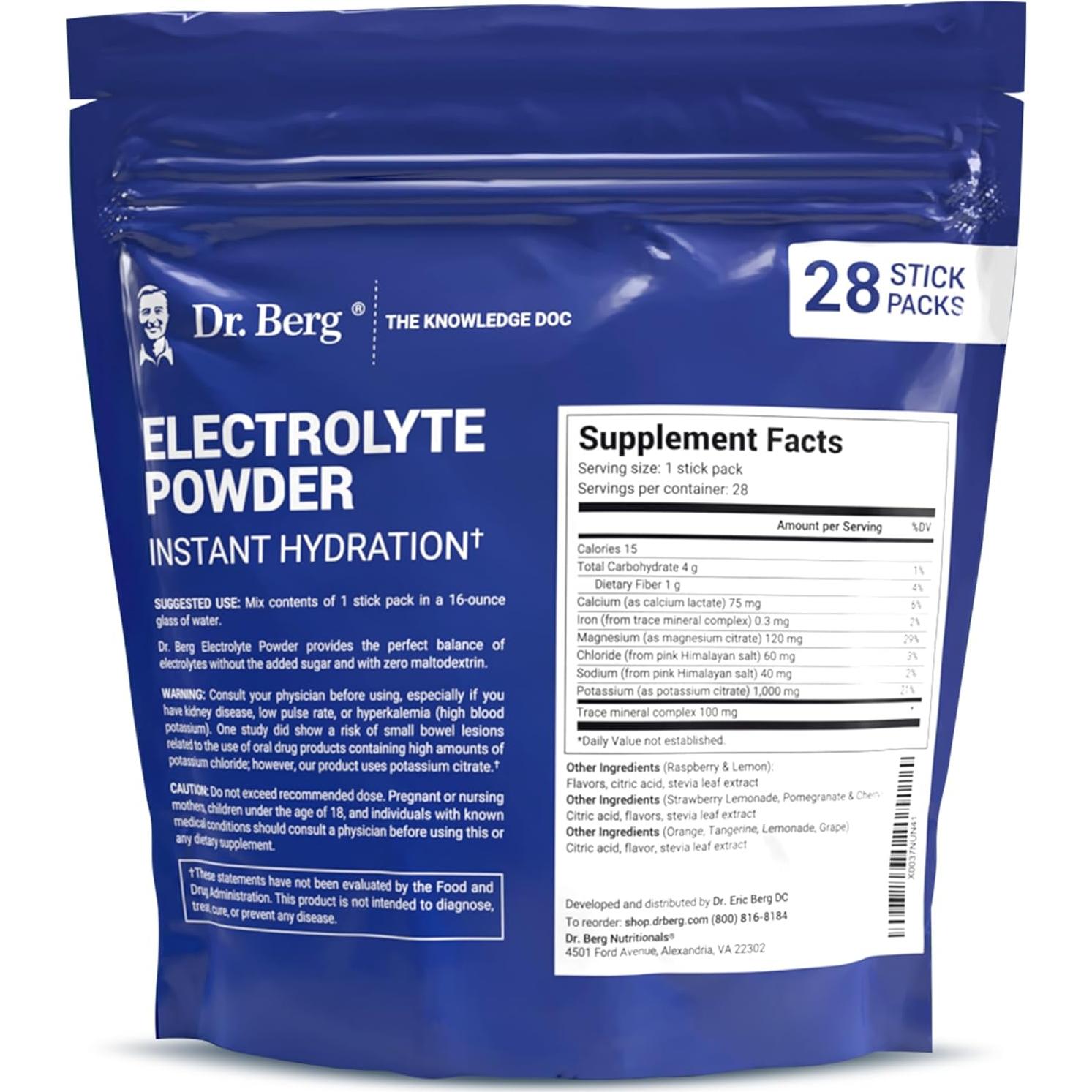 Paquete Variado de Polvo de Electrolitos Sin Azúcar Dr. Berg - 28 Sobres