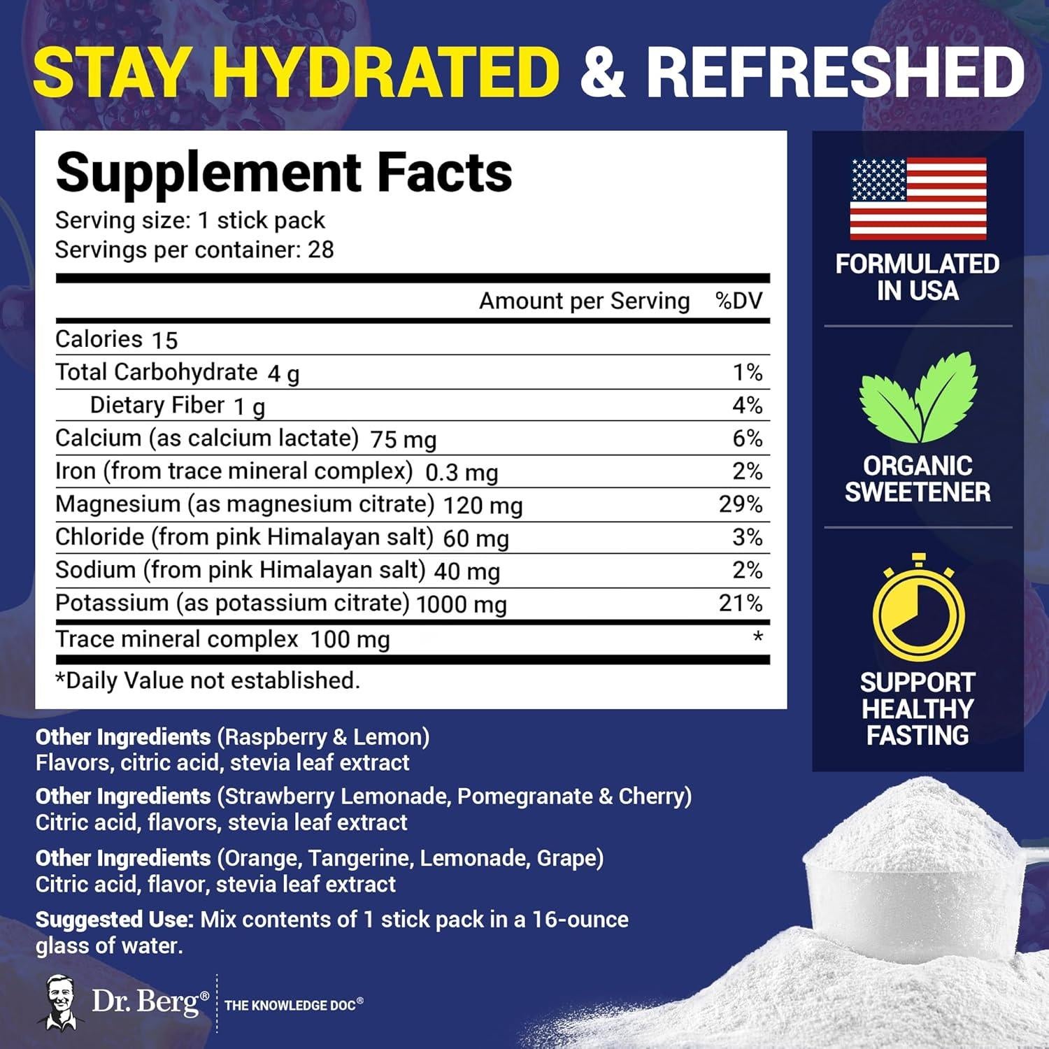 Paquete Variado de Polvo de Electrolitos Sin Azúcar Dr. Berg - 28 Sobres