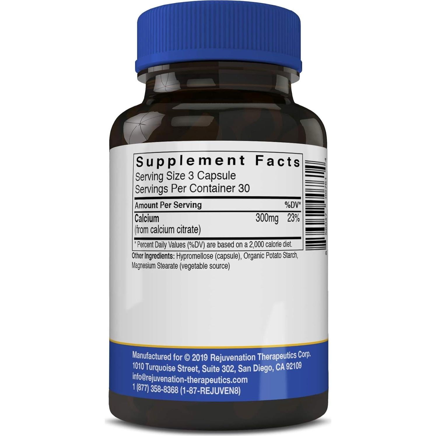 Citrato de Calcio Vegano Rejuvenation Therapeutics 90 Cápsulas