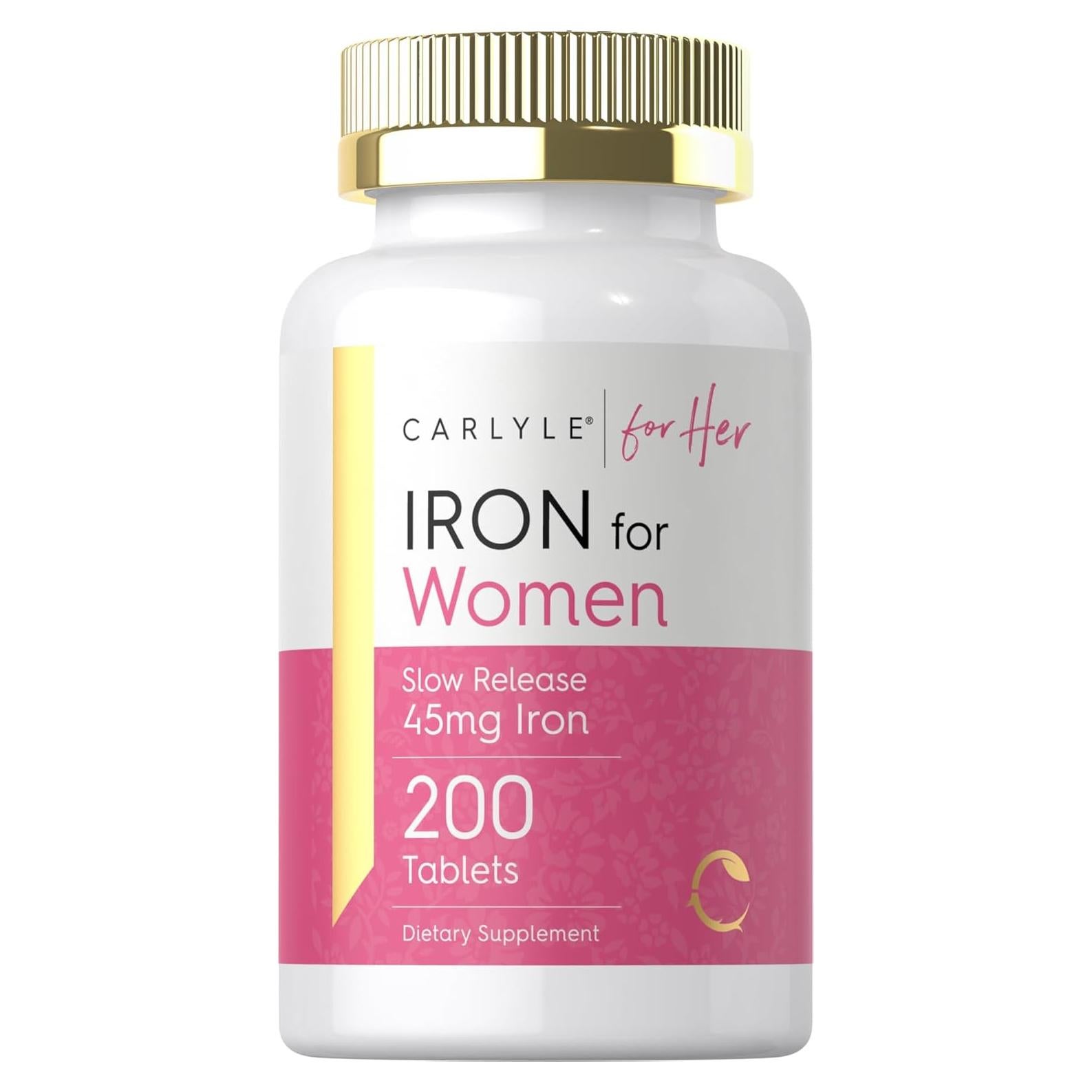 Suplemento de Hierro Carlyle para Mujeres 45mg 200 Tabletas Vegetarianas